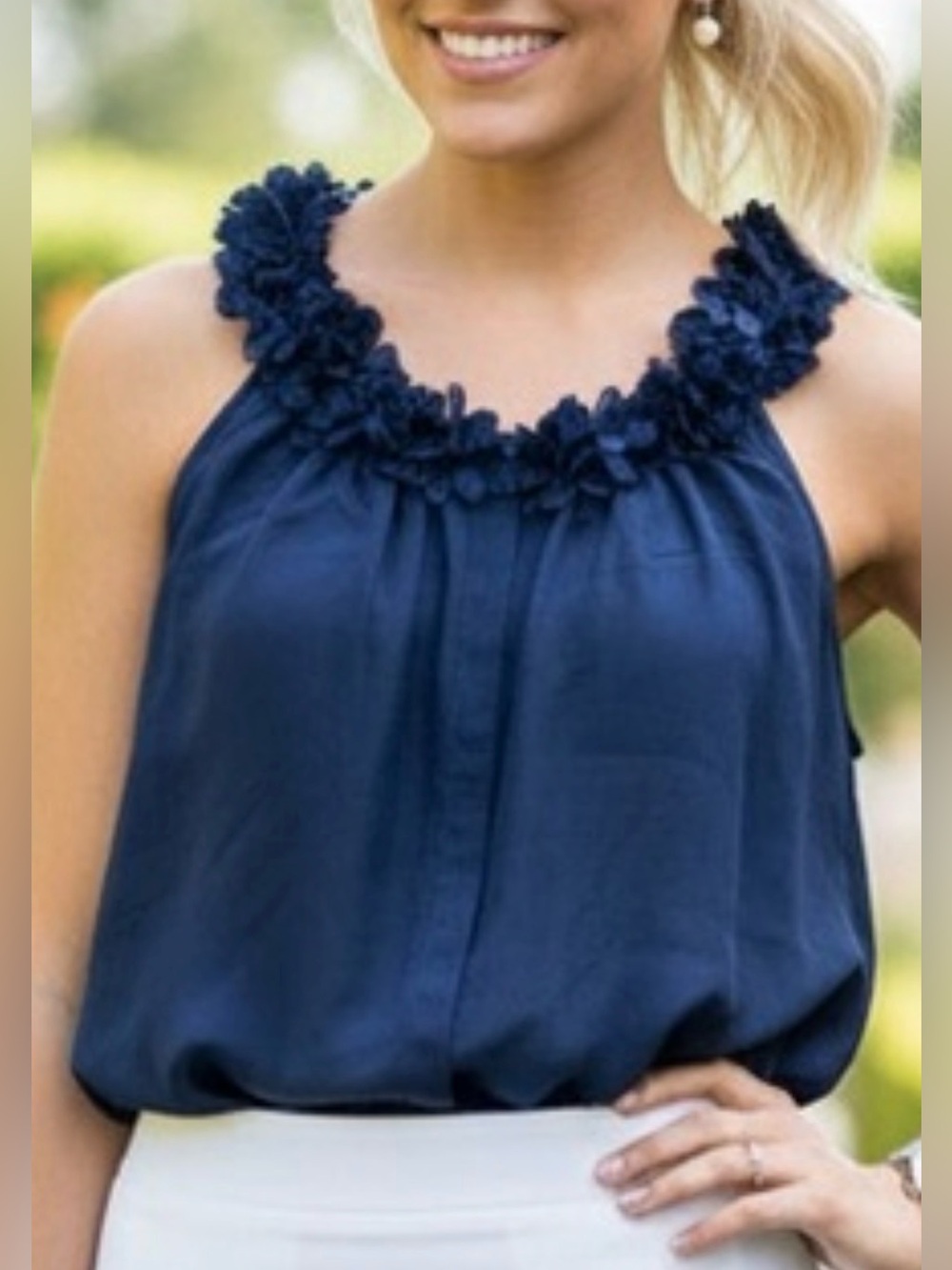 J. Crew 100% Silk Navy Blue Sleeveless Top Women’s 12